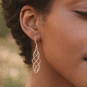 Celtic Swirl Drop Earrings 1.5in Silver Tone Knot Dangle